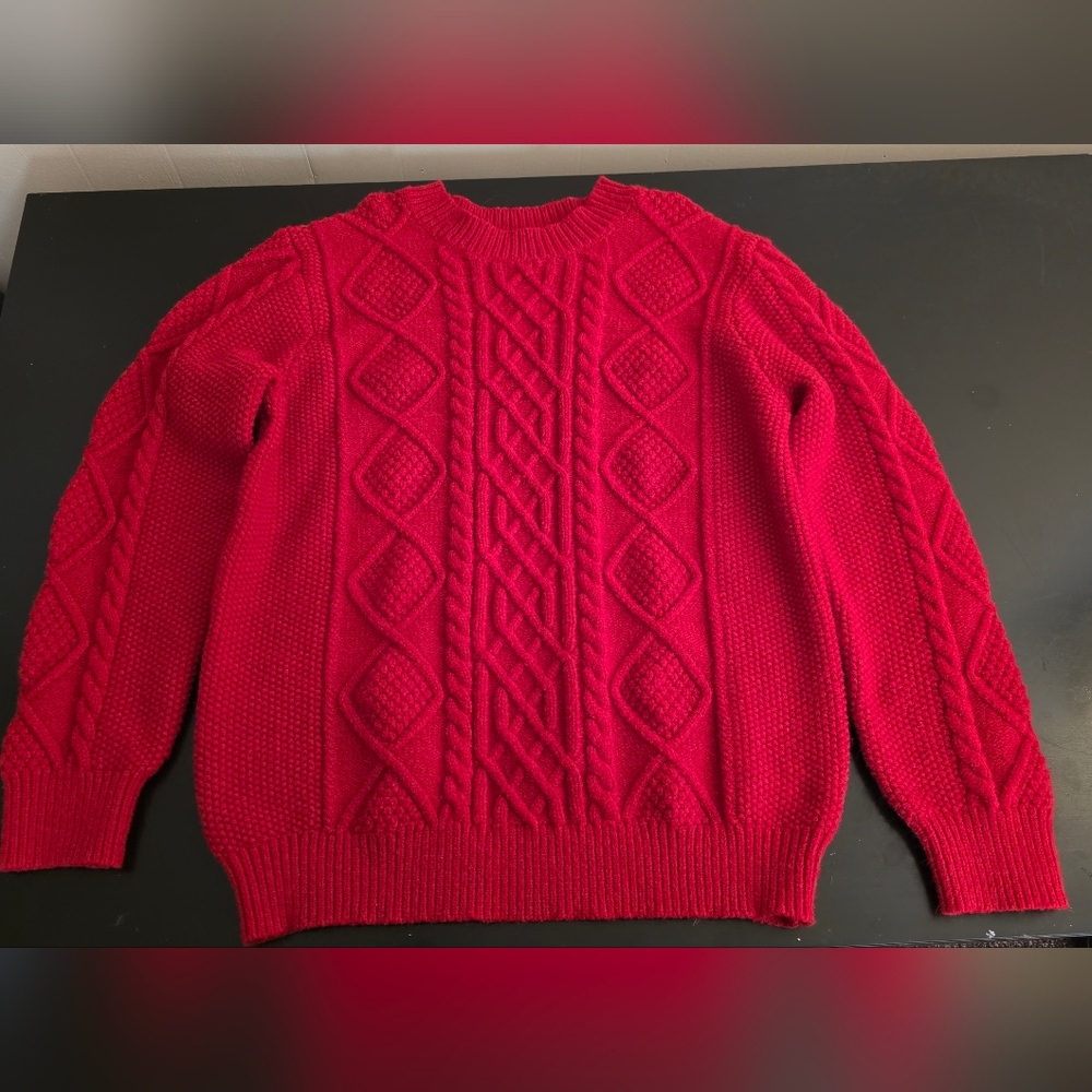 Vibrant Red Cable Knit Men's Sweater